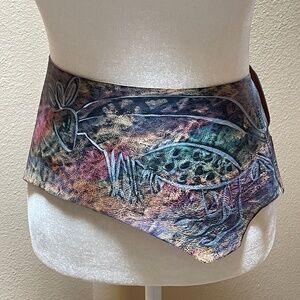 Jane Yoo Handpainted, handmade Wide Genuine Leather Wrap Belt